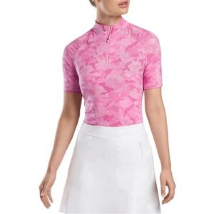 G/Fore XS Golf Top Shirt Women Pink Skull 0238 Camo 1/4 Zip Short Sleeve lilac